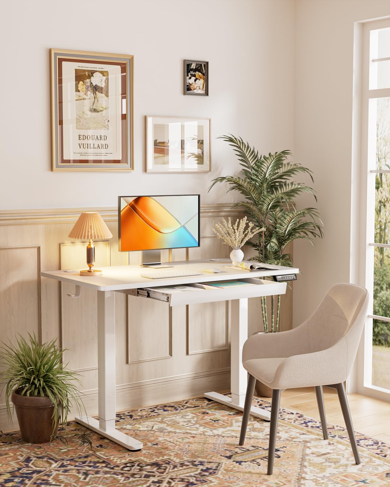 ErGear Höhenverstellbarer Schreibtisch, Elektrischer Schreibtisch Höhenverstellbar mit Schublade & 4 Speicher-Smartpanel, Tischplatte in Mehreren Abschnitten (160 x 80 cm, Weiße)