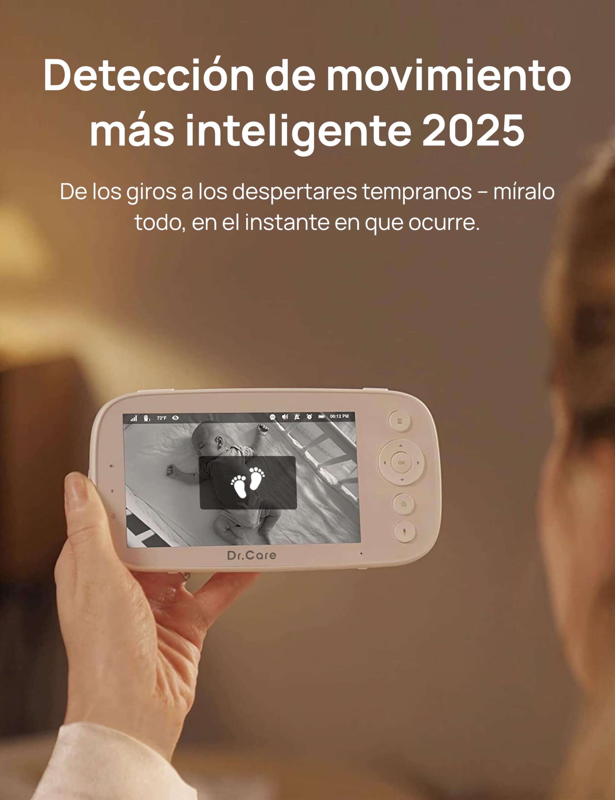 Dr.Care Vigilabebés NovaView Pro con detección de movimiento - Sin WiFi, pantalla de 5" 1080P, batería de 5000 mAh, visión nocturna, zoom 2X/4X, audio bidireccional, cámara giratoria, alcance de 390 m