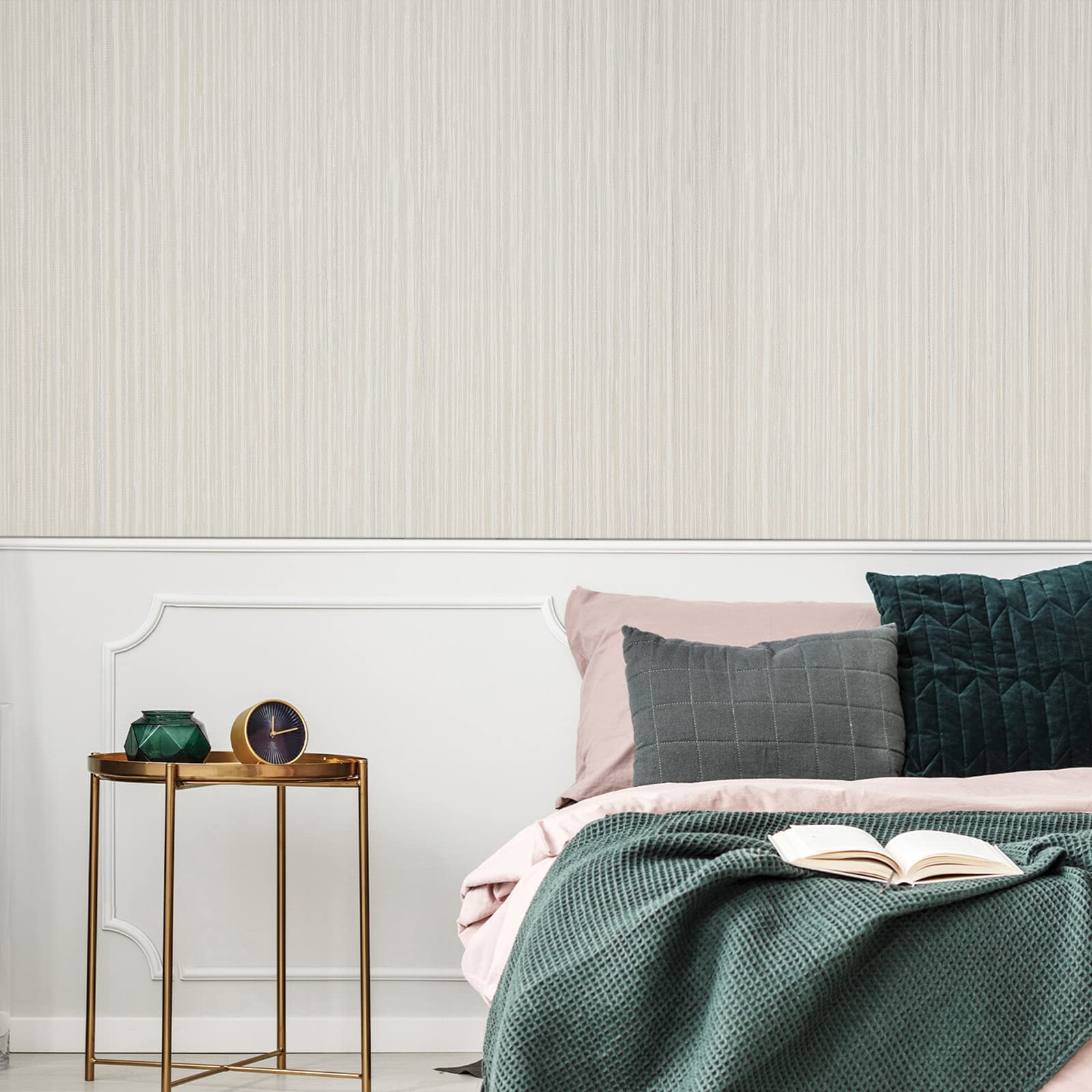 DecoroomGrasscloth Peel and Stick Wallpaper 17.71”×276.2” Textured Wallpaper Beige Linen Self-Adhesive Removable DIY Contact Paper Vinyl Film Solid Color Wallcovering for Furniture Wall