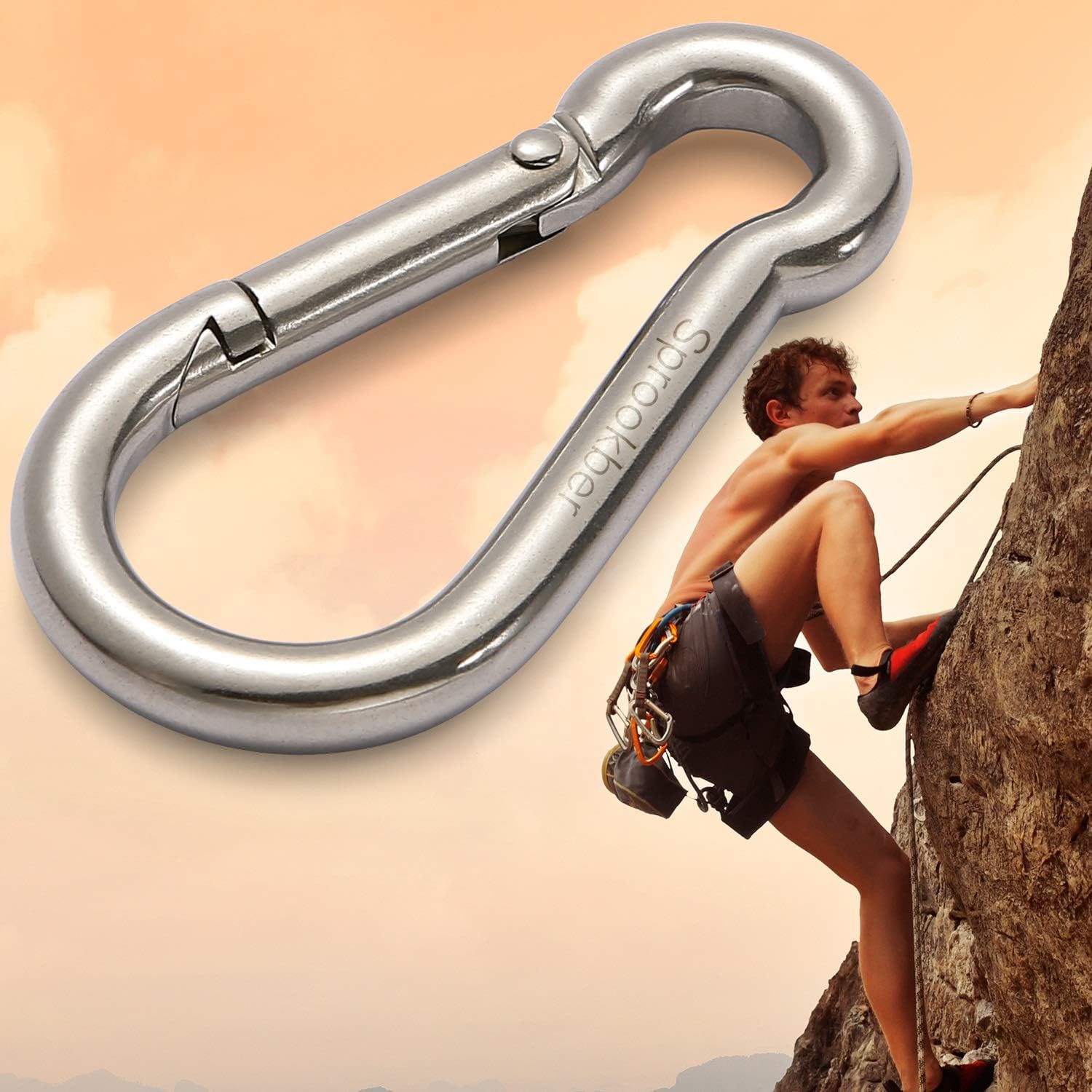 sprookber Stainless Steel Carabiner Spring Snap Hook - 304 Stainless Steel Heavy Duty Clips, Set of 4 (2.25 Inch) : Sports & Outdoors