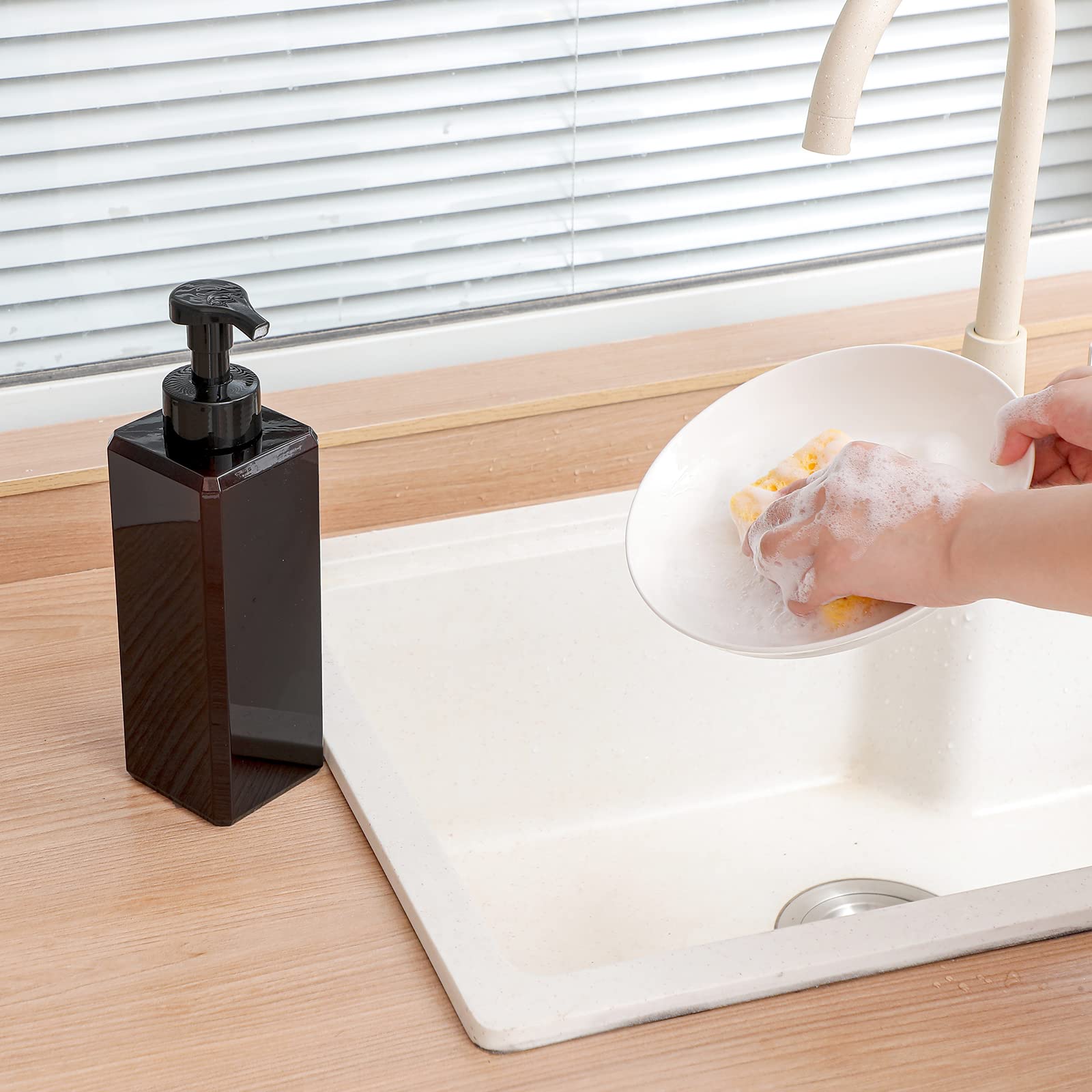 UUJOLY Dispensador de jabón espumoso, plástico, recargable, 1 L, para jabón líquido, champú, gel de baño (2 unidades), ámbar