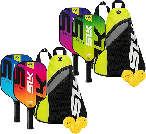 Selkirk Sport SLK - Juego de 4 paletas de pickleball  2 juegos de fibra de vidrio SLK Neo  1 citrón + magenta y 1 atardecer eléctrico + oasis