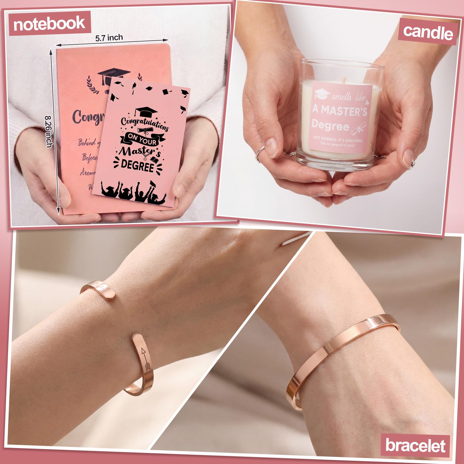 Sieral 11 Pcs Masters Graduation Gifts Set for Her Includes Notebook Tumbler Cup Candle Bracelet Ceramic Jewelry Dish Card and More Master Degree Inspirational Grad Gift for Daughter Sister Friend