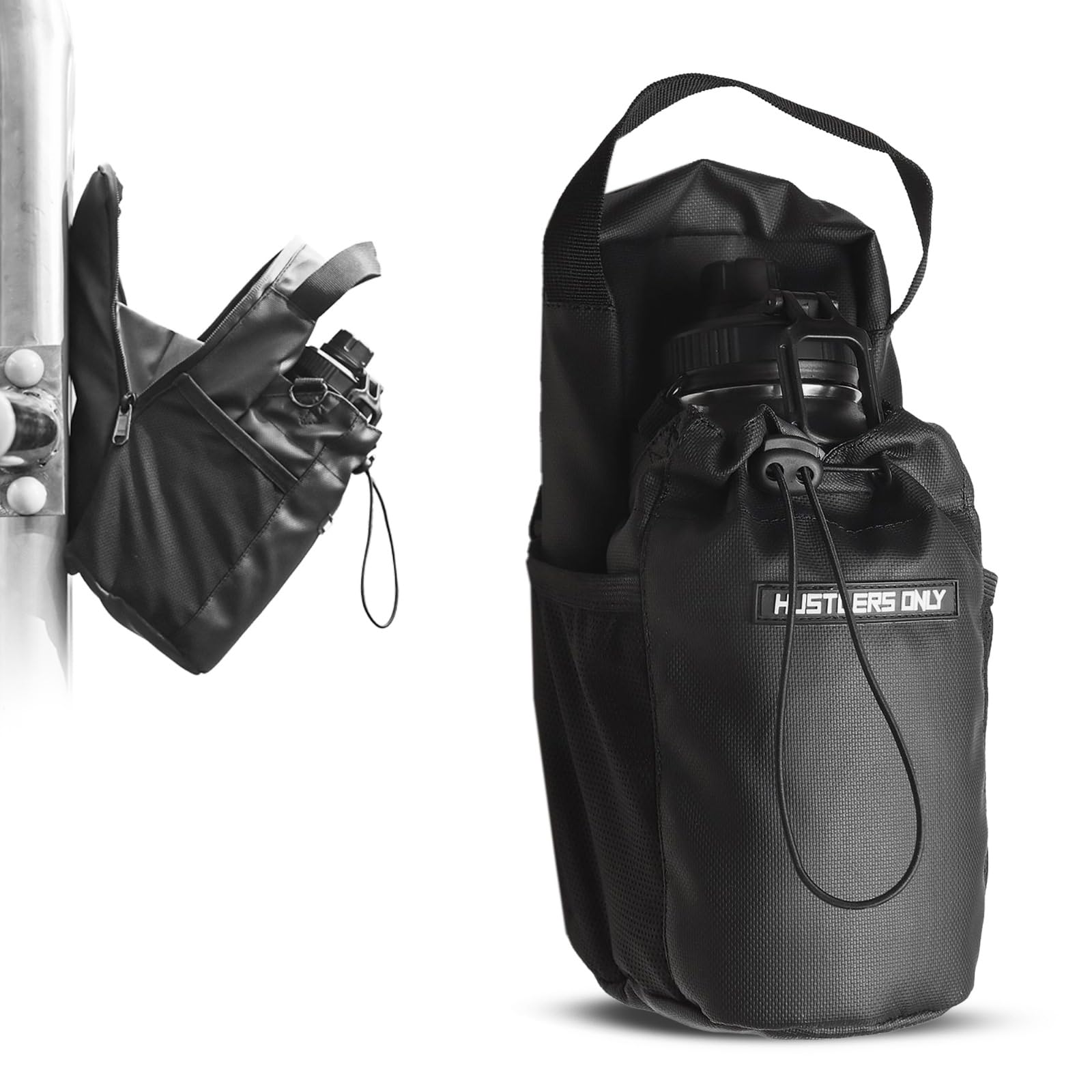 Hustlers Only Magnetic Bag for Gym, PU Rubber Coated 600D Polyester Magnetic Gym Bag for Running, Lockable Protection, Side Stretch Pockets for Phone & Keys Sling Water Bottle Bag Black