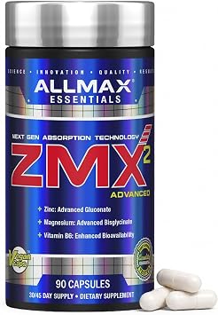 ALLMAX Nutrition ZMX2 Zinc Magnesium Vitamin B6 P5P Supplement Chelated Magnesium Complex & Zinc Gluconate Vegan, Gluten-Free ZMA Capsules, 90 Capsules