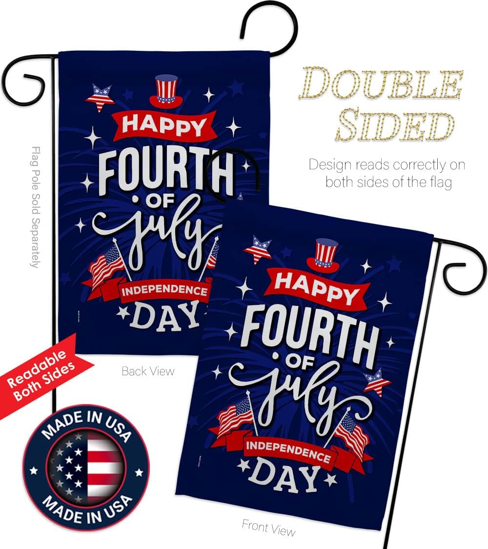Fourth of July Garden Flag Set Wall Holder Patriotic Independence Day Fireworks BBQ United State American House Decoration Banner Small Yard Gift Double-Sided, 13"x 18.5", Thick Fabric
