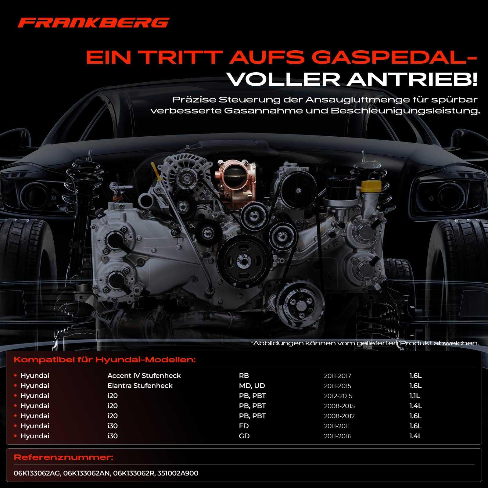 Frankberg 1x Drosselklappenstutzen Kompatibel mit Accent IV Stufenheck RB 1.6L 2011-2017 i20 PB PBT 1.1L-1.6L 2008-2015 Carens III MPV UN 1.6L 2010-2013 Replace# 351002A900