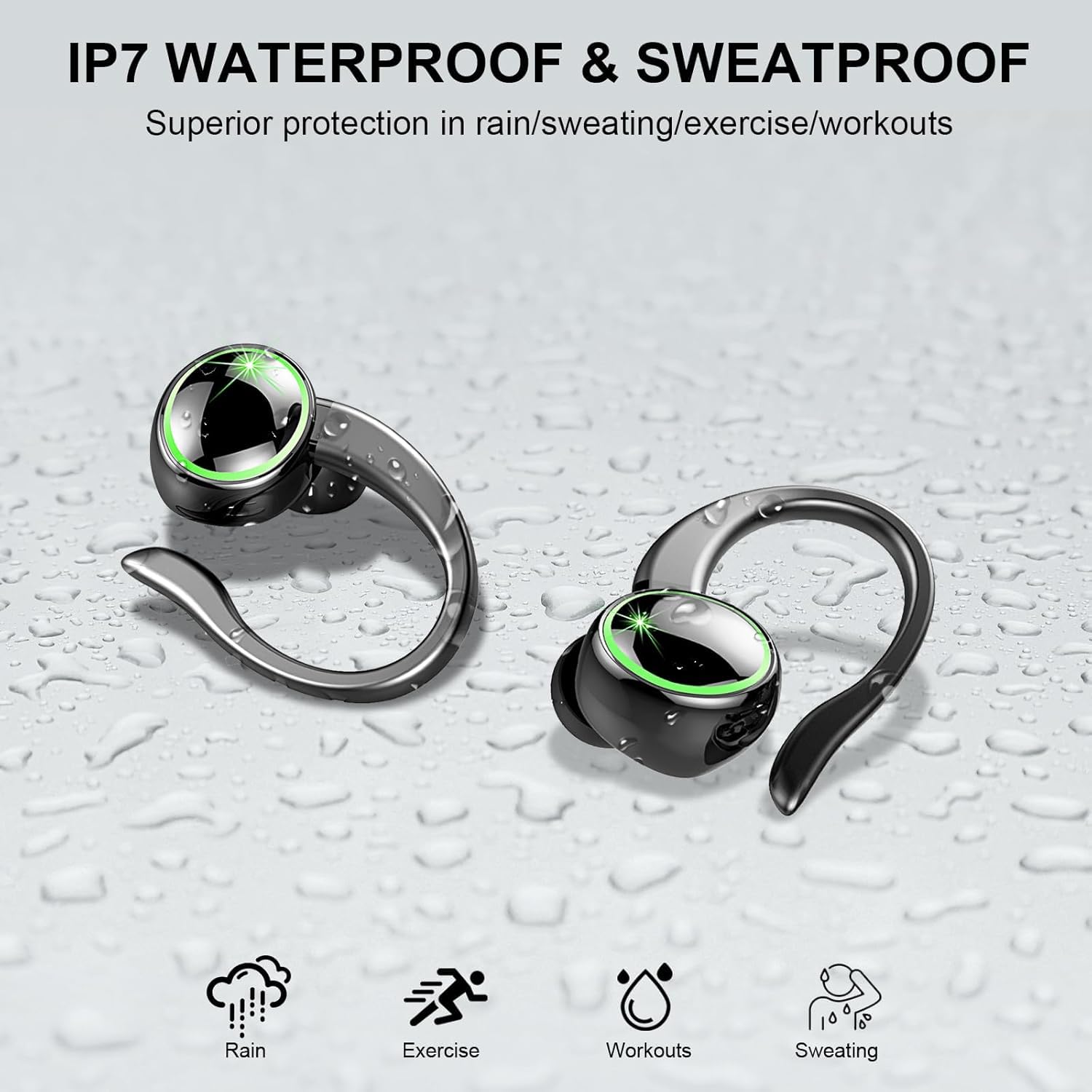 Wireless Earbuds, Bluetooth 5.4 Headphones, 50H+ Playtime Stereo Noise Canceling Headphones with 4 ENC Mic, Sport Ear buds with Earhooks, IPX7 Waterproof Wireless Earphones for Sport/Running/Gym — view 7