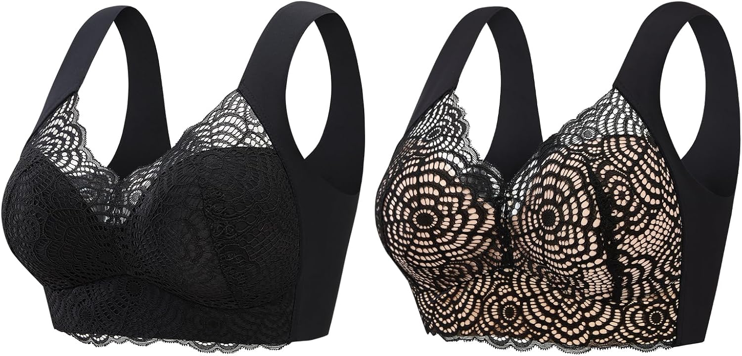 Women Plus Size Bra: Breathable Wireless Lace Bras - Lightly Lined T-Shirt Bras for Daily Sports and No Wire Bras