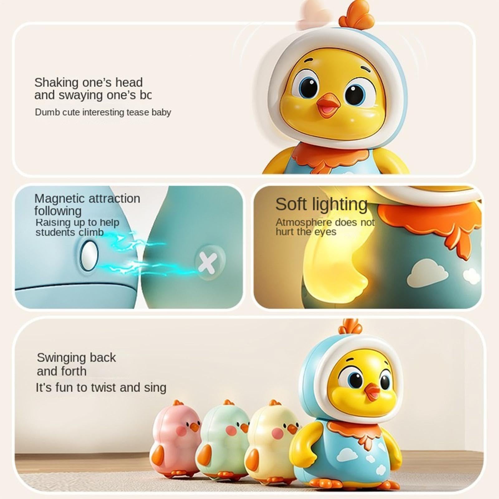 Música infantil| Pollo Manivelante Magnético Iluminado - Interactivo Músico Movimiento - Para Bebés De 0 A 6 Meses Guardería Educación Preescolar Sala de Juegos En Casa Y