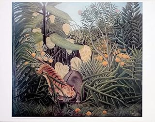 Henri Rousseau The Jungle, Tiger Attacking a Buffalo 22.5" x 28.5" Poster Modernism Multicolor, Green
