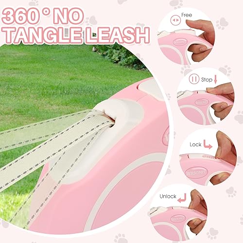 Miniatura 6 de Correa retráctil mejorada para perro con cable a prueba de mordidas y dispensador de bolsas de excrementos, correa resistente de 16 pies para perros