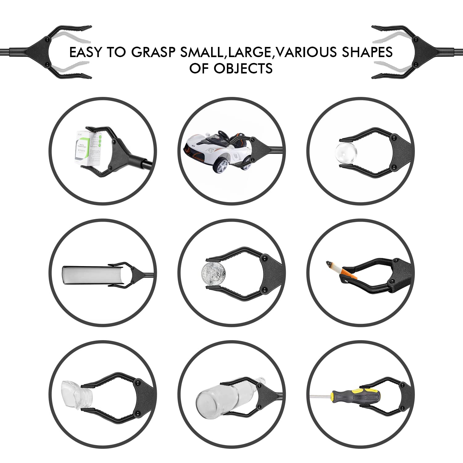 EJG 32"Long Trash & Garbage Picker Grabber, Lightweight Aluminium & Rustproof, Litter Pick Up Stick, Trash Tong, Reaching Assist Tool, Reacher Tool for Elderly, Garden Nabber Plogging- 2 Pcs (Black): Industrial & Scientific