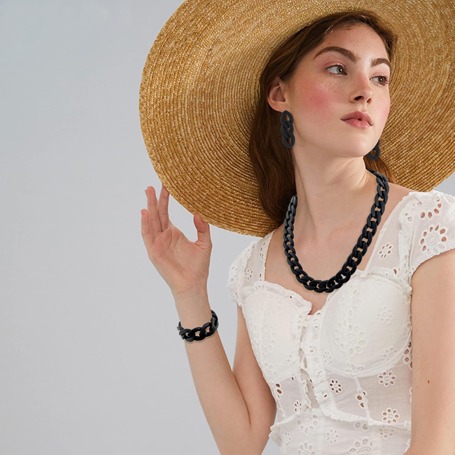 Bocar Statement Acrylic Chunky Necklace for Women Cuban Link Chain Collar Necklace Bracelcet Earrings Fashion Costume Jewelry Set - Image 2