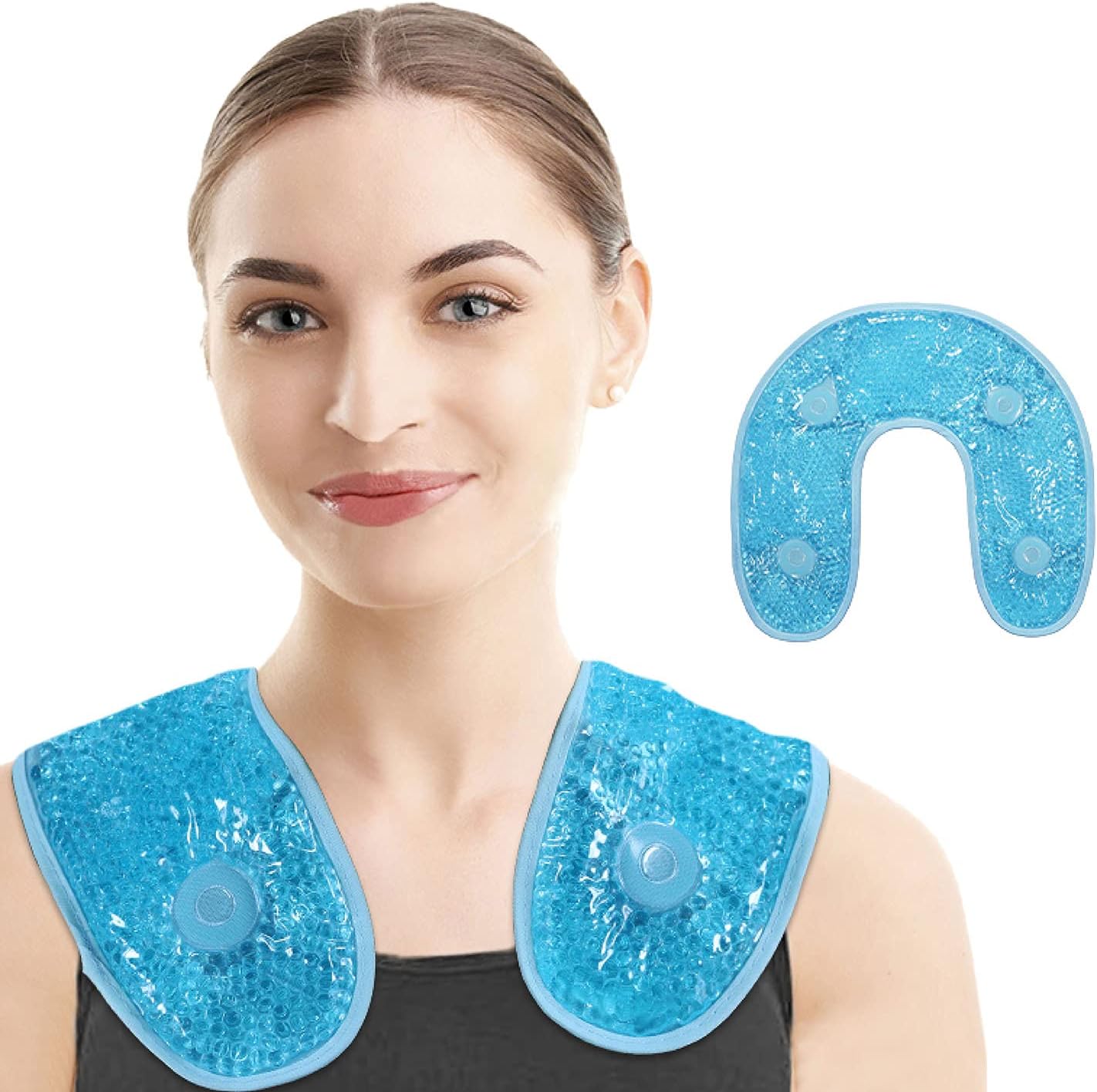 Ice Pack for Neck Shoulder with Soft Plush Backing, Cooling Neck Wrap with Reusable Gel Beads, Hot/Cold Pack Therapy for Neck Pain Relief,Sore Shoulder and Stiff Muscles [Blue]