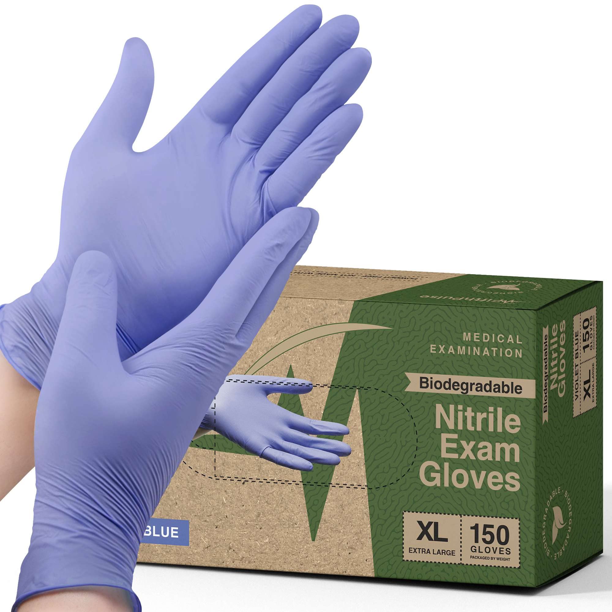 Biodegradable Disposable Medical Gloves X Large - 150 Count - Violet Blue Nitrile Gloves - Medical Exam Powder and Latex Free Gloves - Surgical and