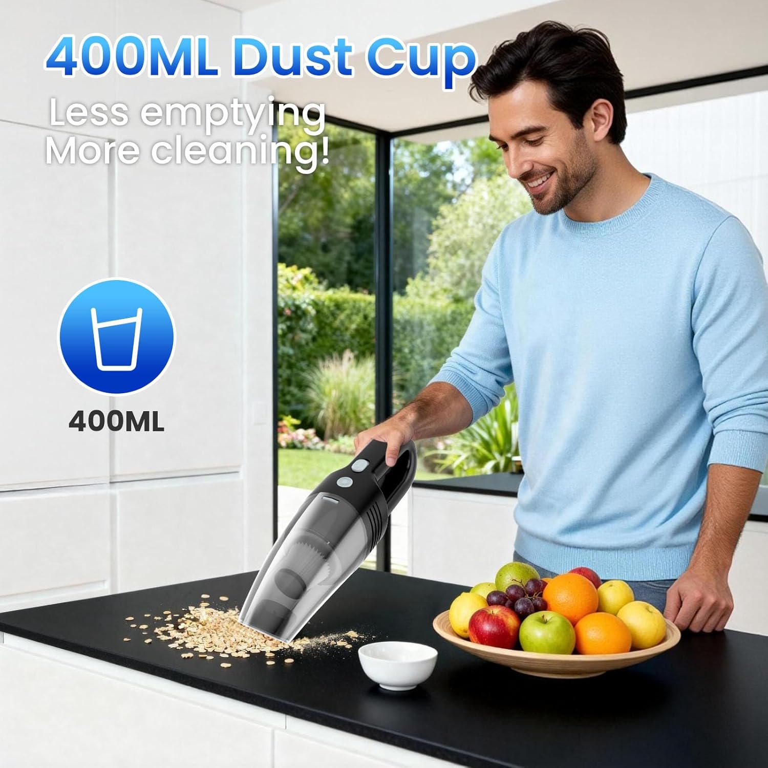 Handheld Vacuum Cordless Car Vacuum Cleaner 11000PA High Power Portable 1.4lbs Lightweight Rechargeable with 2 Filter Multi-Nozzles for Home Office Pet Hair Dust - Image 6