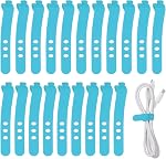 Uxcell 20Pcs Câblodistribution en silicone, 3 Corde en caoutchouc réutilisable trou Attache élastique réglable avec boucle de verrouillage, cordon multi-usage pour les fils de voyage de bureau à domicile, blanc
