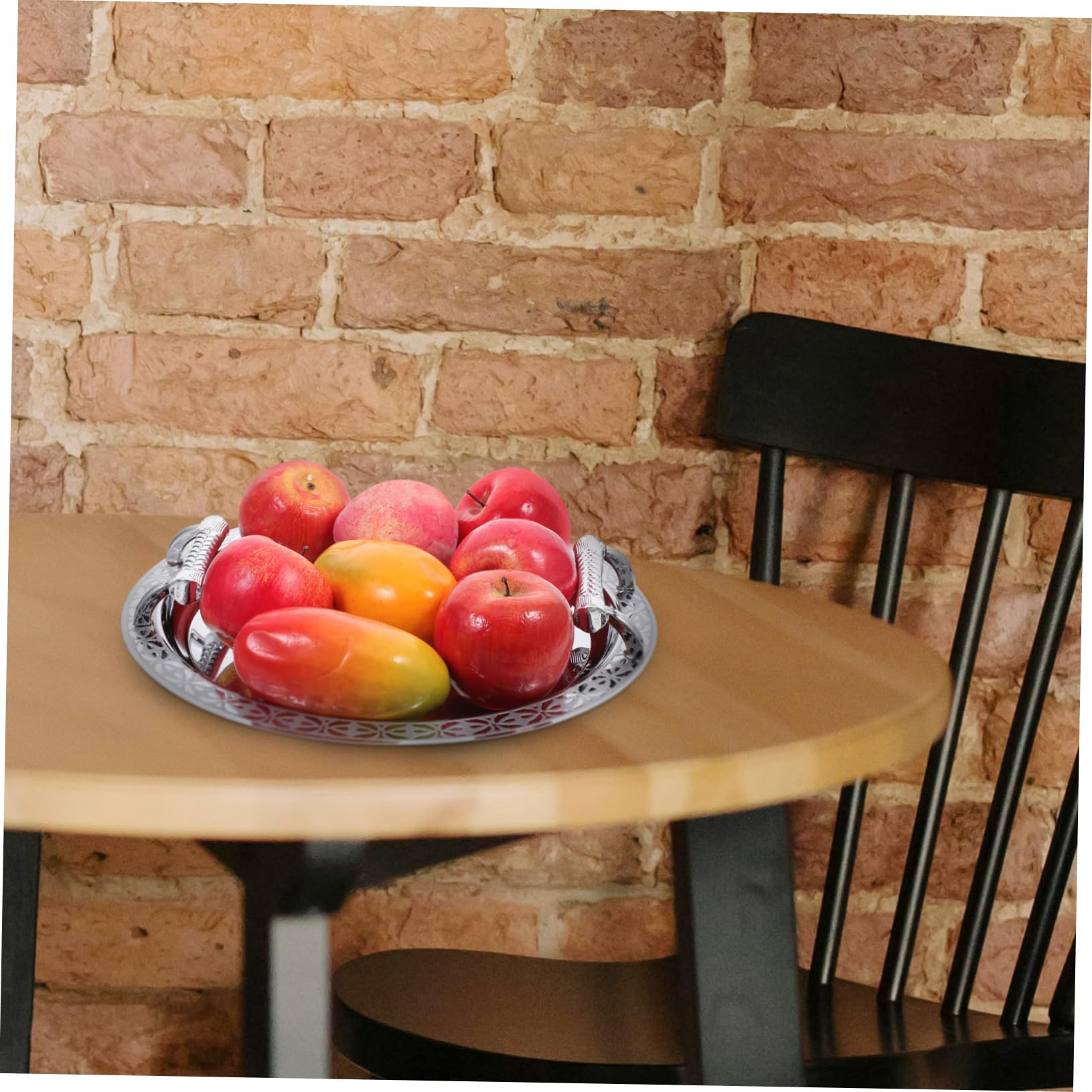Happyyami Vassoio Rotondo per Frutta in Acciaio Inox Stile Europeo