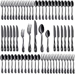 Set en argent noir pour 8, 40-Piece Ensemble plat en acier inoxydable, ensemble de couverts en métal noir brillant, y compris fourche, couteau et spoon, lave-vaisselle sans danger
