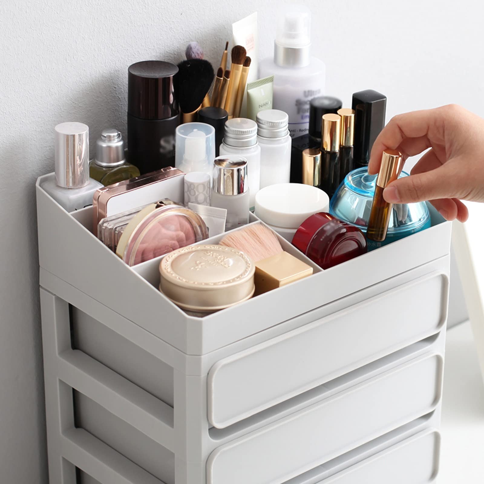 Boîte de rangement de bureau Boîte de rangement de bureau de bureau de salle de bains avec 3 tiroirs en plastique empilable de type plastique Cosmétiques Boîte de rangement Organisateur De Bureau En B