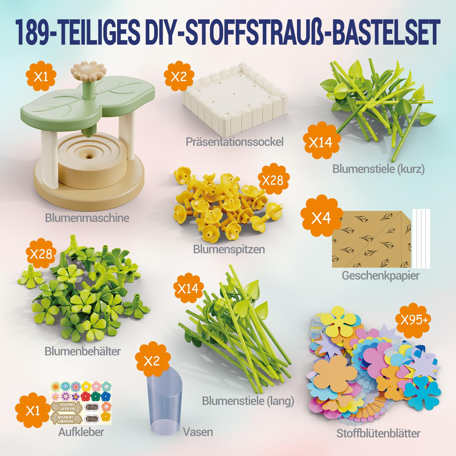 DIY Blumen Bastelset für Kinder ab 3 Jahren, Kunststoff Blumensträuße Basteln Spielzeug, Blumenpresse Kinder, Blumengarten Spielzeug, Kreativ Geschenkidee für Mädchen, Geburtstags- & Festtagsgeschenk