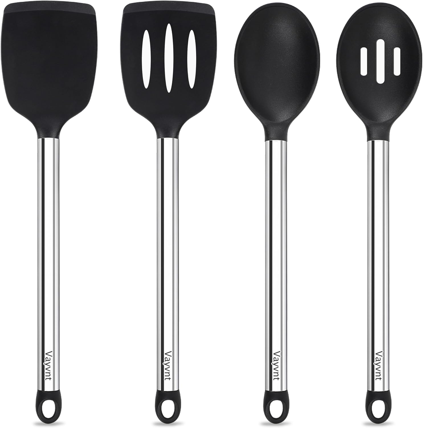 8PCS Kitchen Utensils Set, Vayvnt Heat Resistant Silicone Utensils Set for Cooking, Non Scratch Spatula Spoons for Non Stick Pan, Large Kitchen Cooking Tools, Metal Long Handle&Dishwasher Safe, Blue