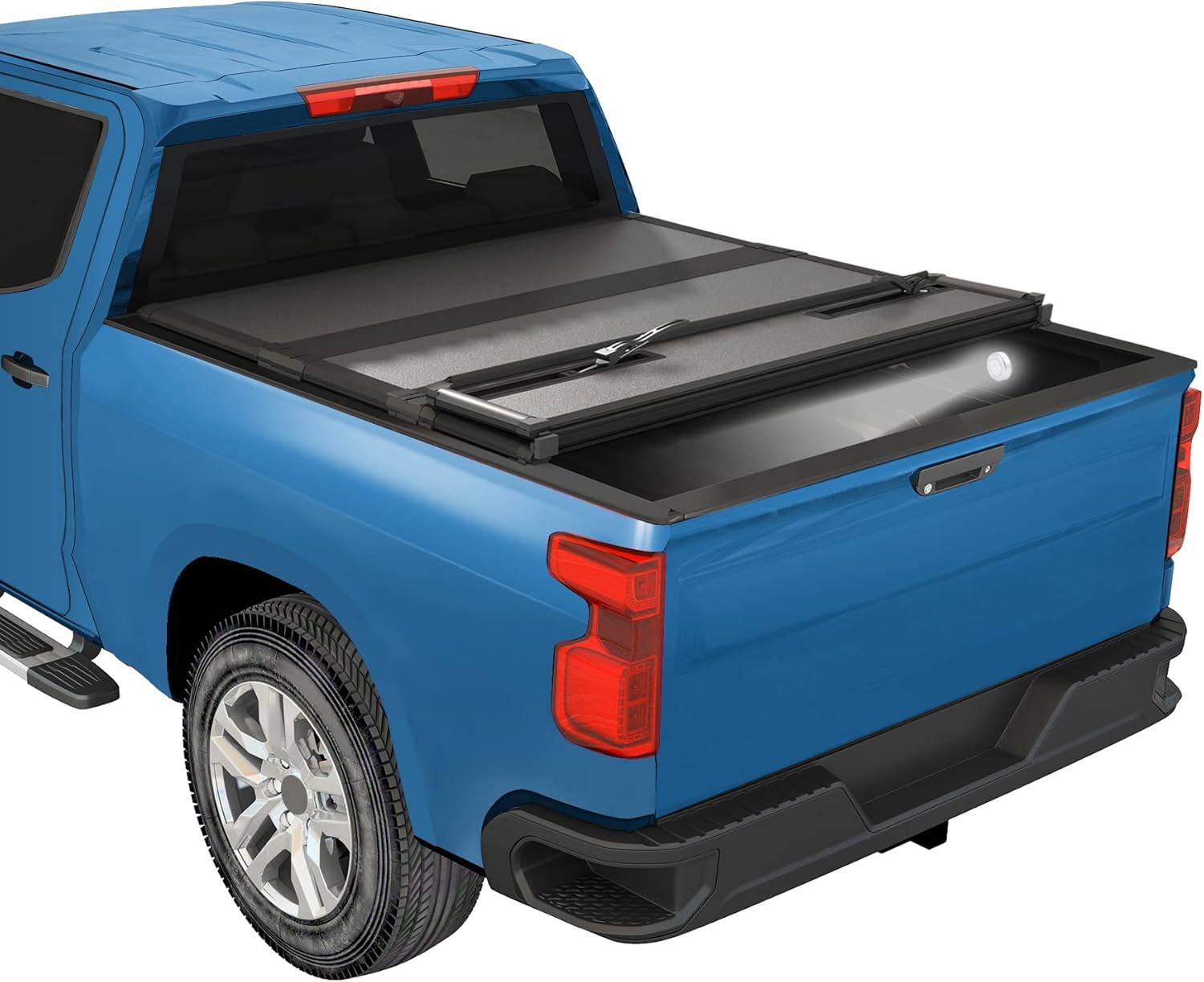 JDMSPEED Hard Tri-Fold 8FT（96in） Truck Bed Tonneau Cover Compatible with Chevy GMC 1500 2500 3500 2014-2018 Truck Bed Cover with LED Light and 118 inch Waterproof Strips