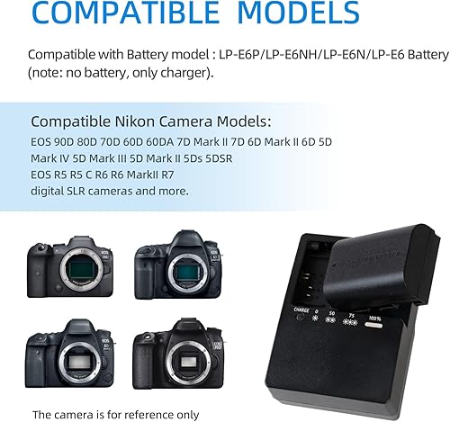 Miniatura 2 de Cargador LP-E6 para LC-E6 LC-E6E LC-E6N LP-E6NH Batería Compatible con Canon EOS R5 R6 6D 7D 5D 5DS 5DS R 60D 60DA 70D 80D 5D Mark III 90D Mark II