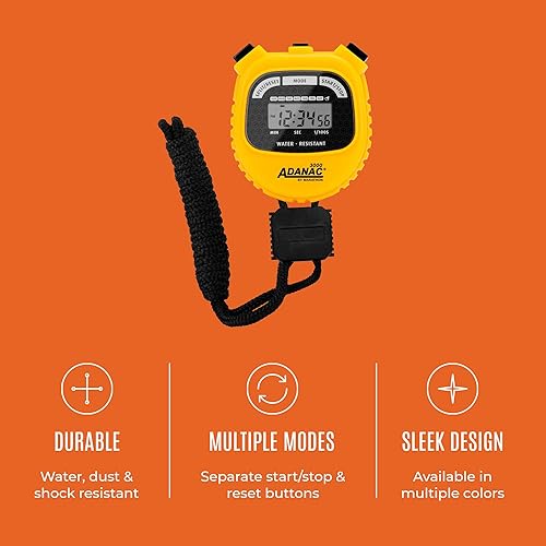 Miniatura 3 de Cronómetro digital MARATHON Adanac 3000 con pantalla extra grande y botones, resistente al agua, Amarillo, 1