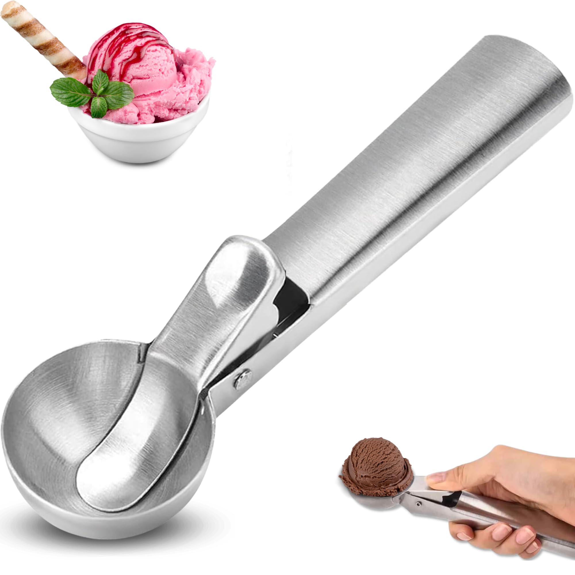 CHEFZOCO Cucchiaio per gelato con grilletto 6 cm Acciaio inossidabile