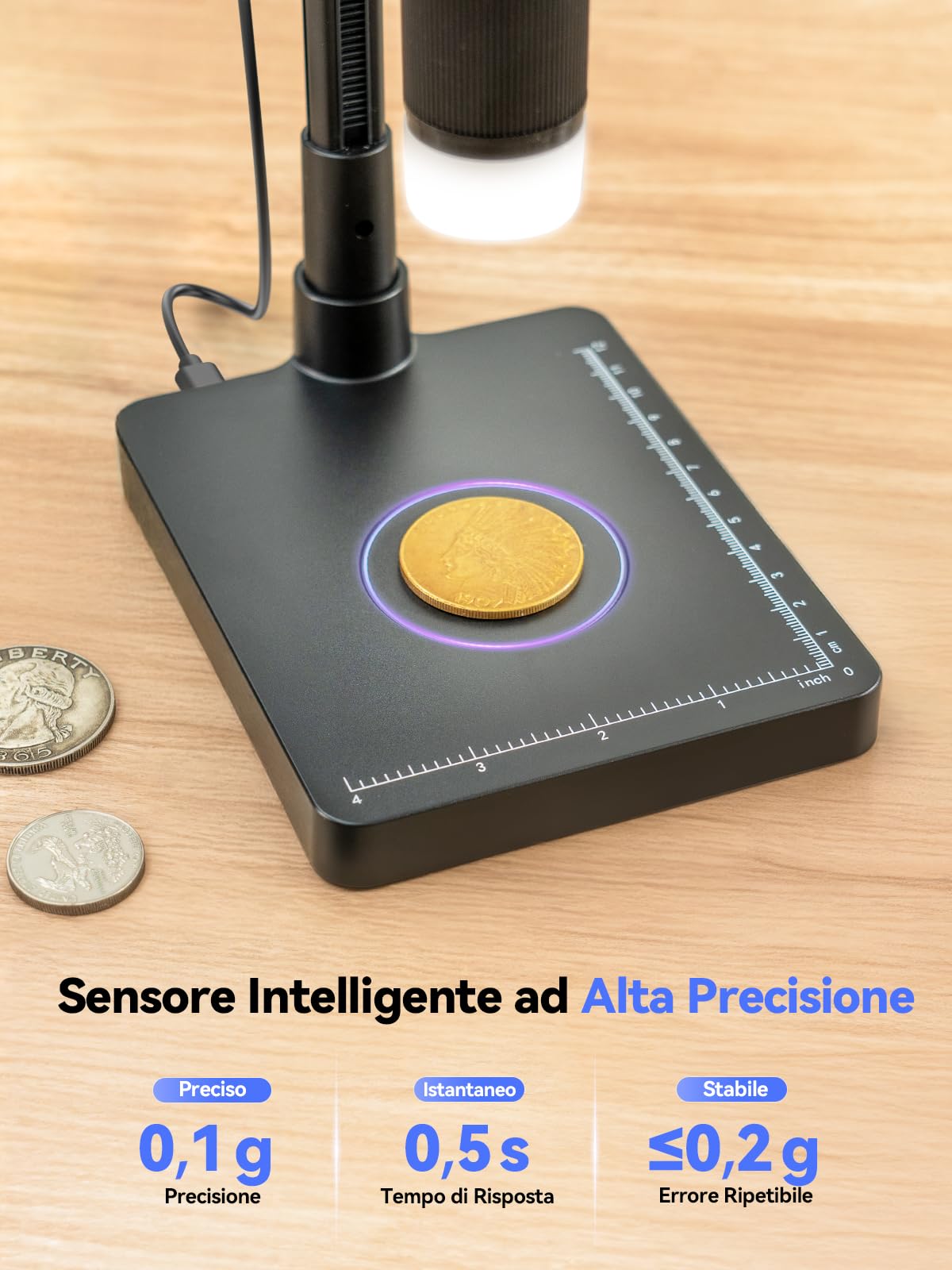 TOMLOV DM4W Microscopio Digitale con Bilancia: Microscopio per Monete con 4,3" IPS Schermo, Lente d'Ingrandimento con Luce, Bilancia Precisa per Collezionisti, Gioiellieri, Compatibile PC/Mac