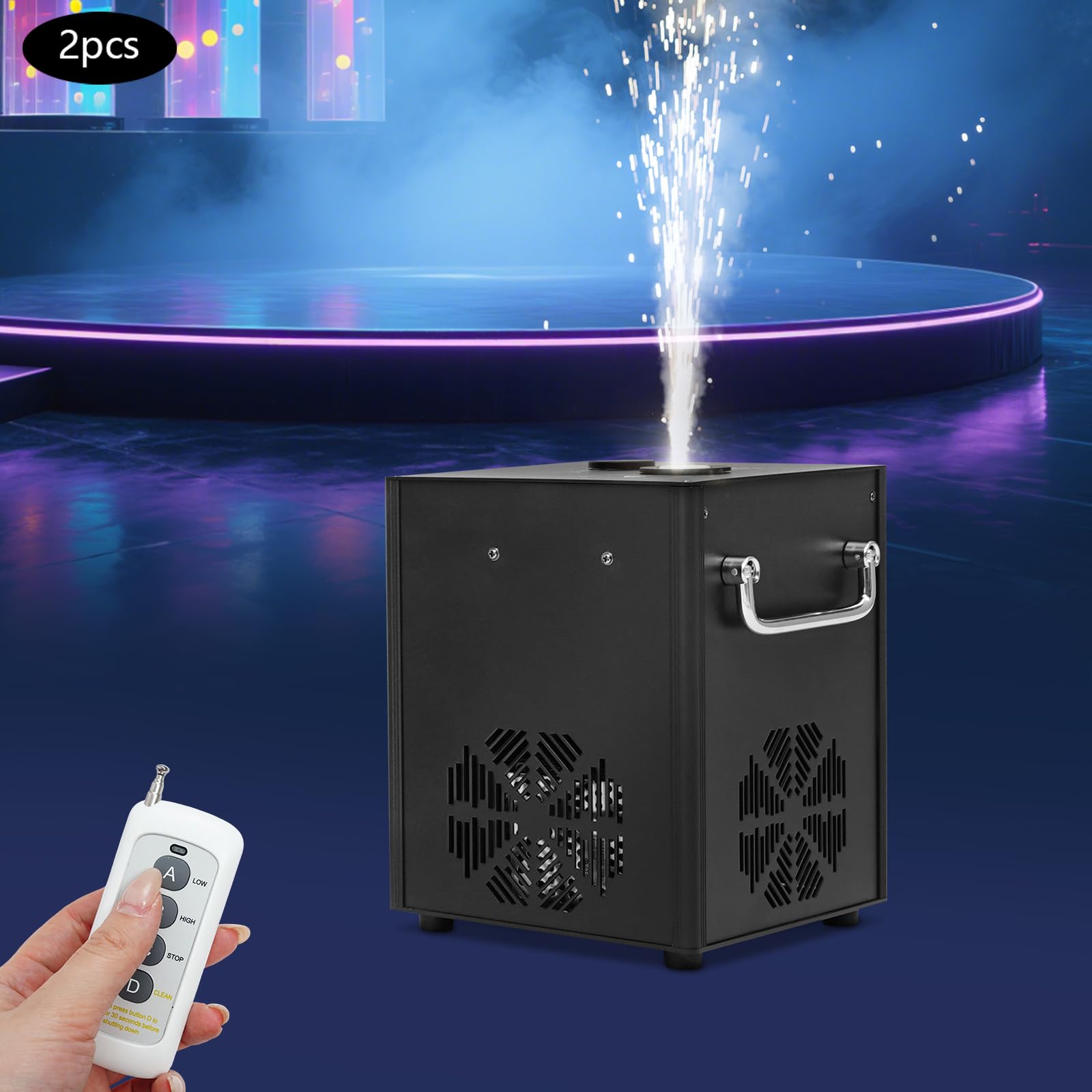 Pyrotechnikmaschinen,DMX Sparkular Funkenmaschine Feuerwerk Bühnen Fernbedienung Professionelle DJ-Ausrüstung mit LCD-Display,Injektionshöhe bis 3m 220V 750W mit Flightcase