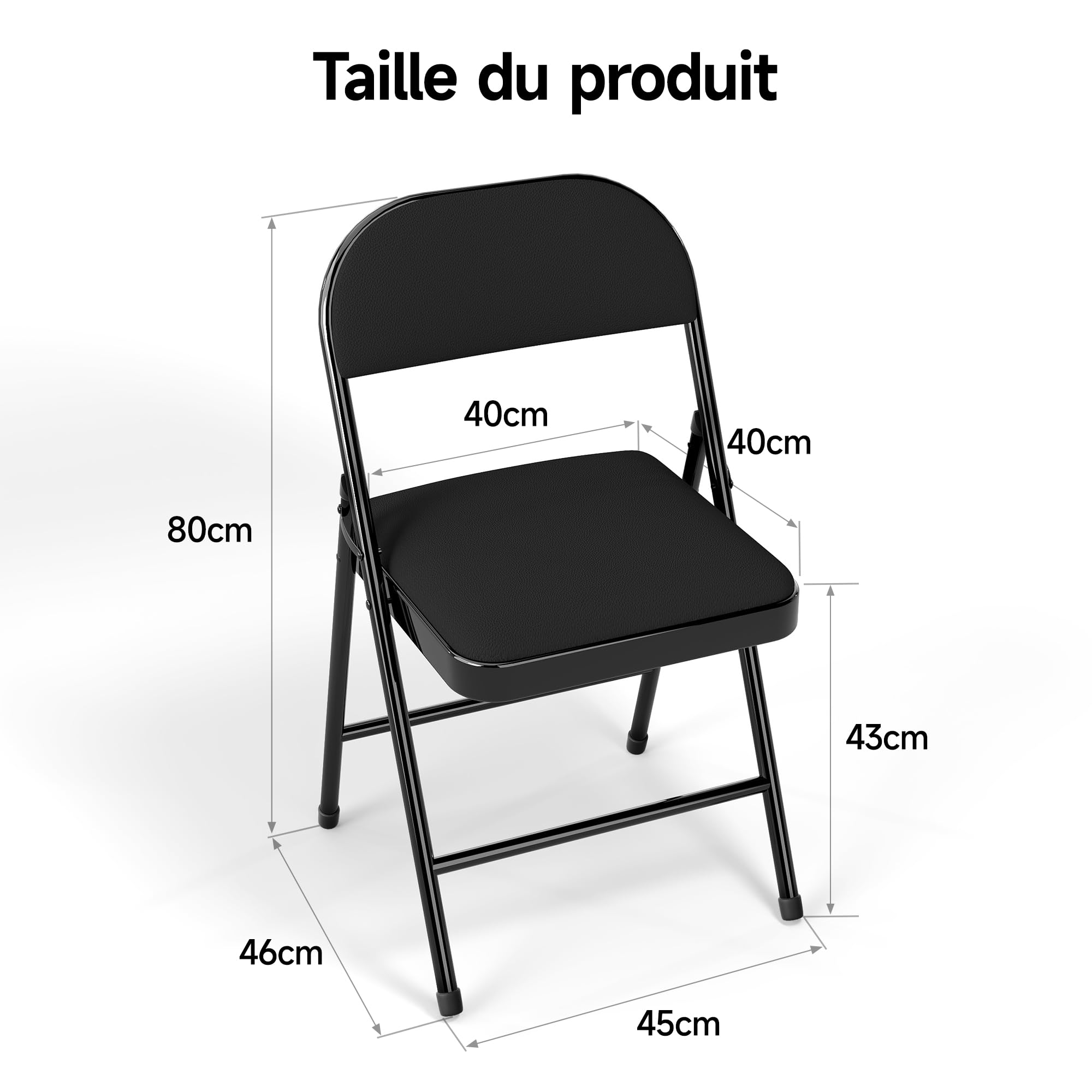 Chaises Pliantes en Similicuir avec Assise rembourrée, Structure en Acier, Lot de 4, idéales pour Les événements, la Maison et Le Bureau.Noir