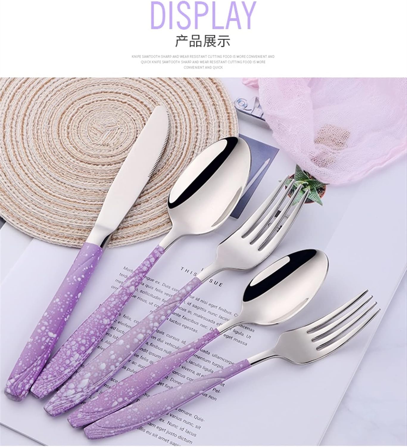 Cooking Tool Sets 5 Pcs/Set Dinnerware Set Stainless Steel Reusable Utensils Cutlery Purple Silver Spoon Fork Knife Home Tableware