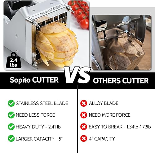 Miniatura 3 de Sopito - Cortador de papas fritas de acero inoxidable para obtener papas fritas de 12 pulgada, ideal para papas, zanahorias, pepinos, uso doméstico
