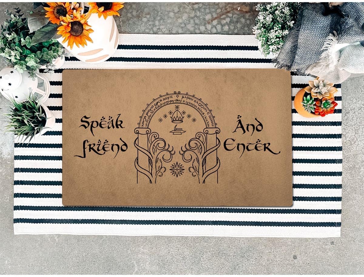 Funny Welcome Doormat for Front Door Mat House Warming Gift Rugs for Entrance Way Indoor Home Decor (23.7in X 15.6in) (Speak Friend and Enter)