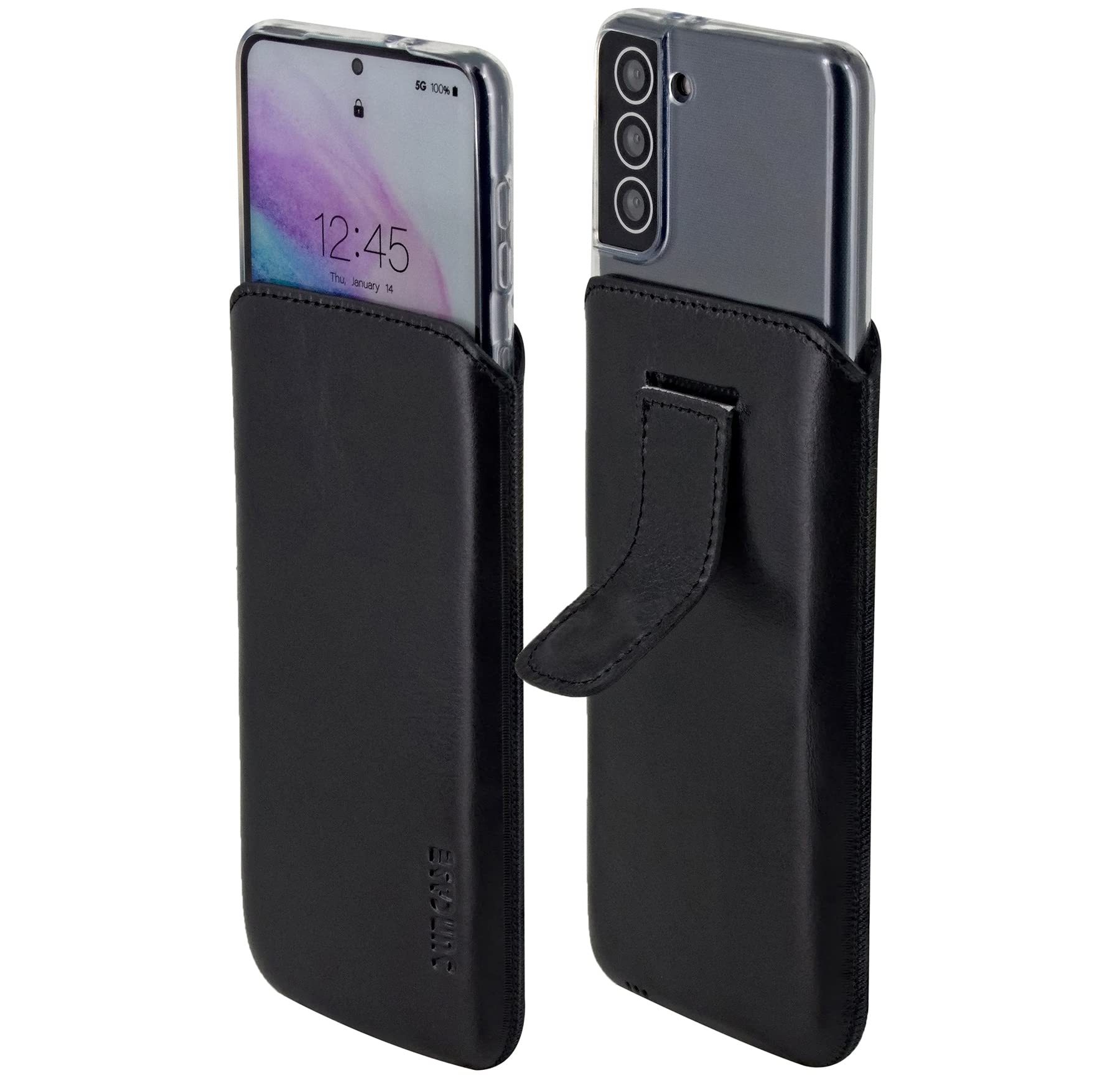 Suncase Etui Tasche kompatibel mit Samsung Galaxy S24 FE Hülle mit ZUSÄTZLICHER Case/Schale/Bumper Lasche mit Rückzugfunktion Handytasche Ledertasche Schutzhülle in schwarz