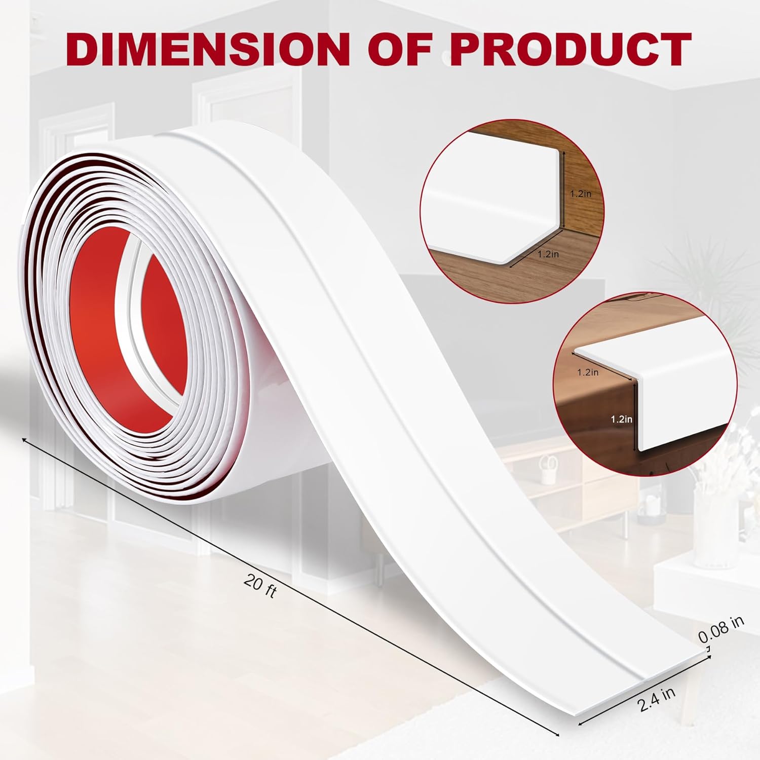 Kikerike 2.4 Inch x 20 Feet Wall Corner Protector Peel and Stick Corner Trim Molding Strip Self Adhesive wall Edge Protectors Guards for Edge Ceiling, White