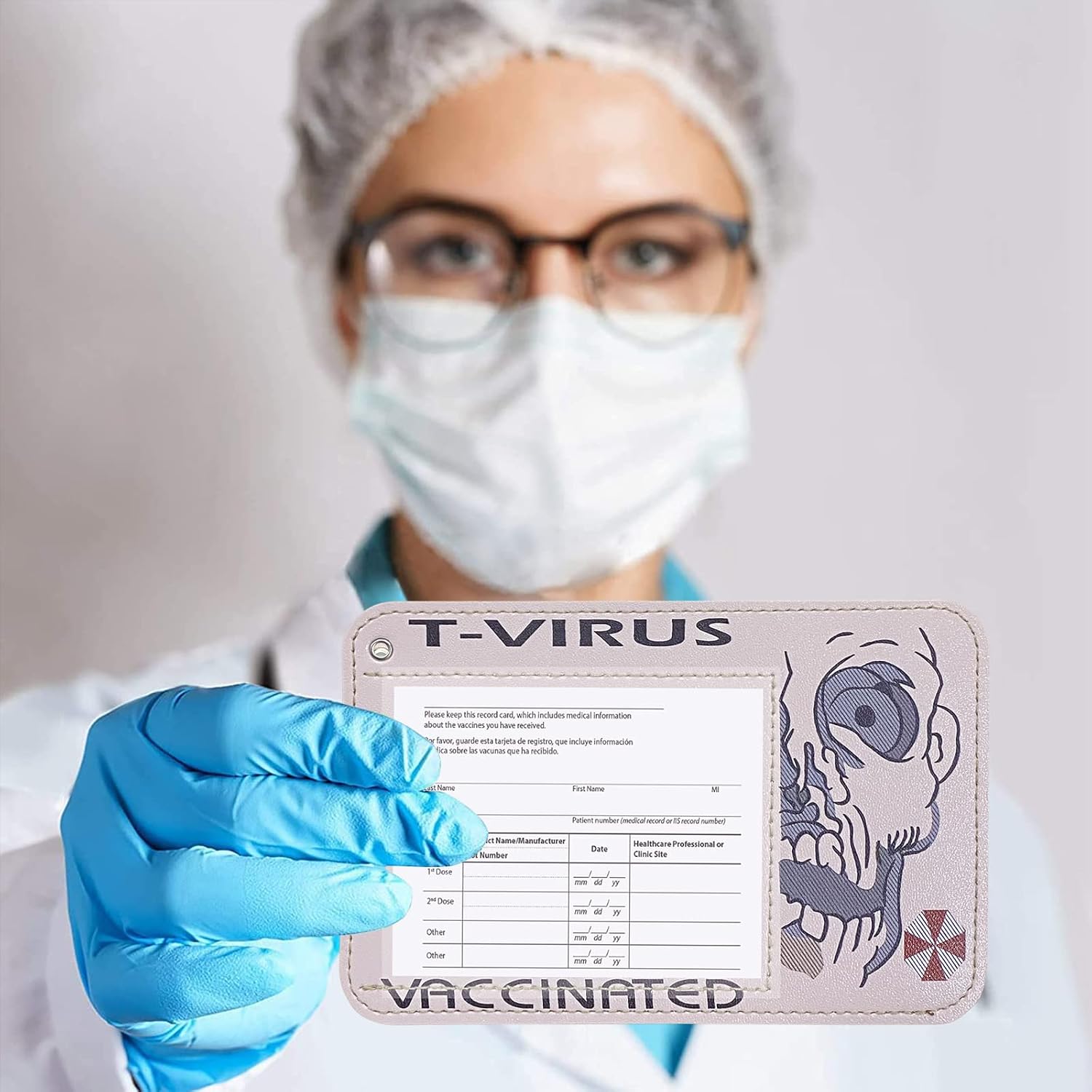 4 X 3" CDC Vaccine Card Holder Cute Card Protector, Cartoon Leather ID Card Holder Name Tags Badge Card Holders, Funny Card Protector with Transparent Window (LAOREN)