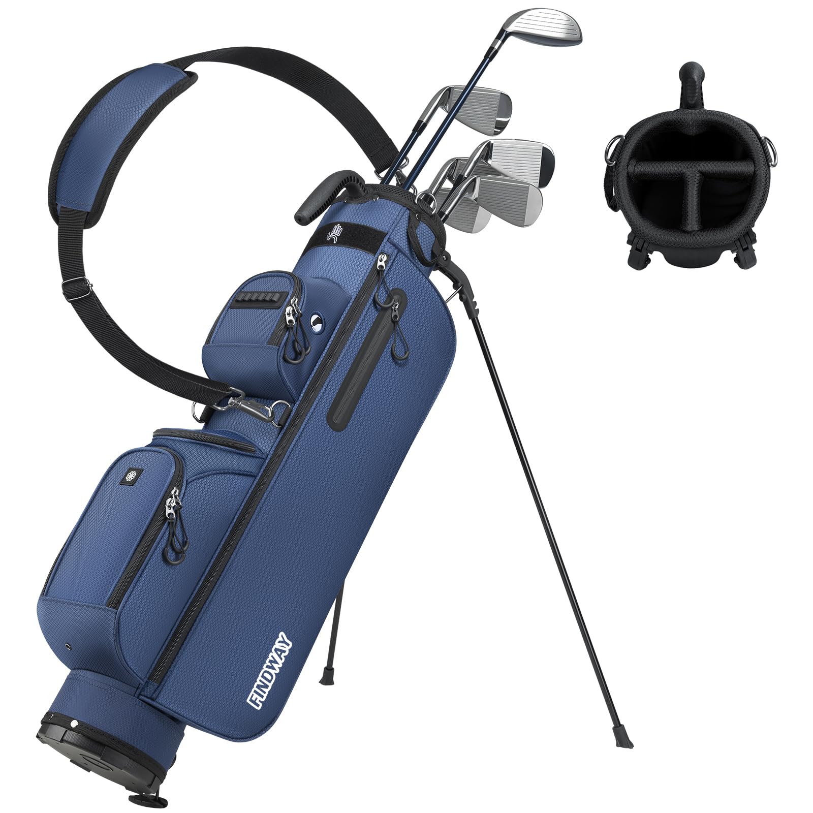 Findway Kleines Golfbag, Leichtes & Tragbares Golf Pencil Bag mit Standfuß, 3-Fach-Unterteilung, Verstellbarer Gepolsterter Trageriemen, 5 Taschen und Tragegriff, für Herren und Damen