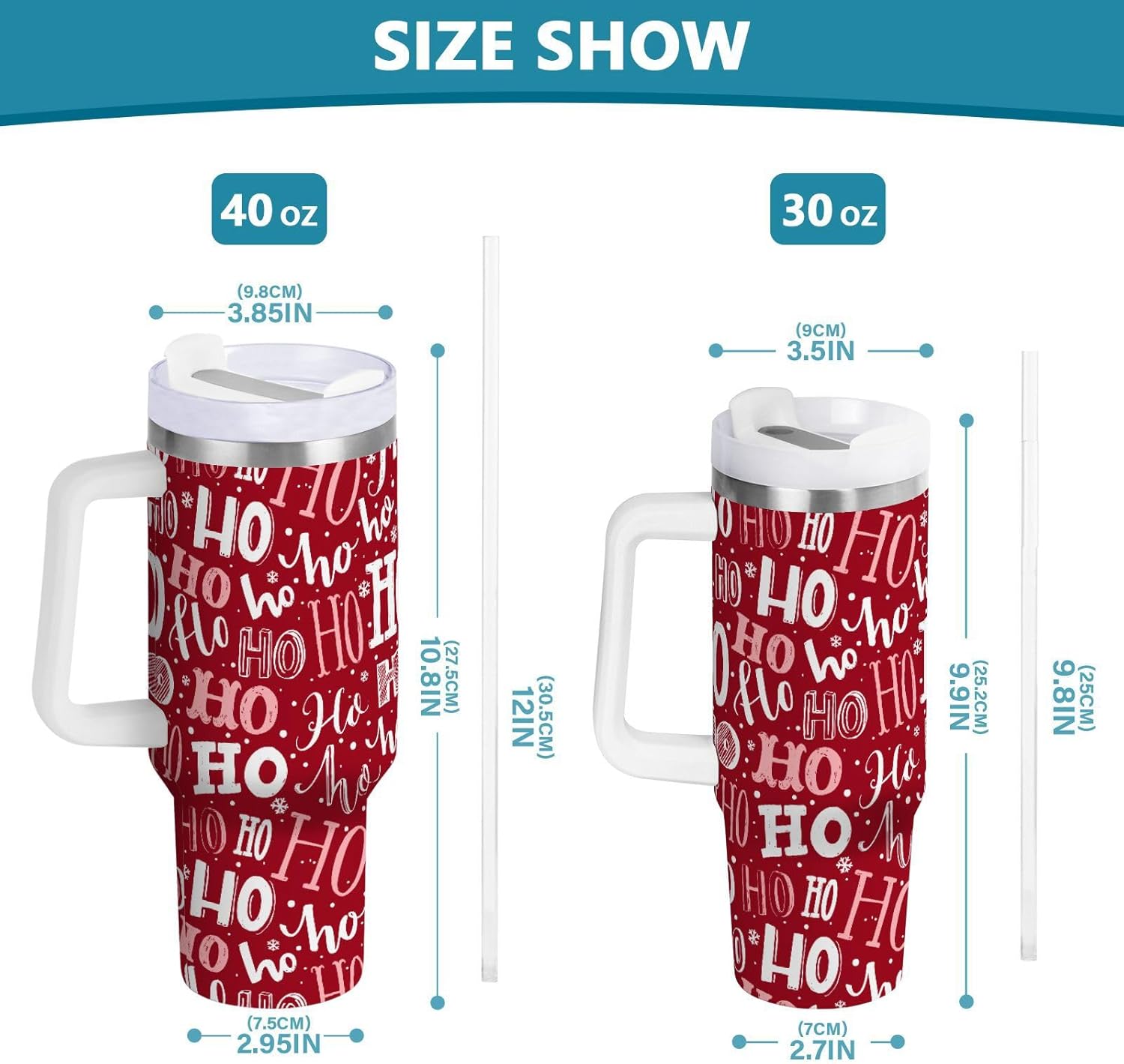 Christmas Tumbler with Handle and Straw Funny Ho Ho Ho Xmas Coffee Mug Water Bottle Travel Cup 30 oz - Image 4