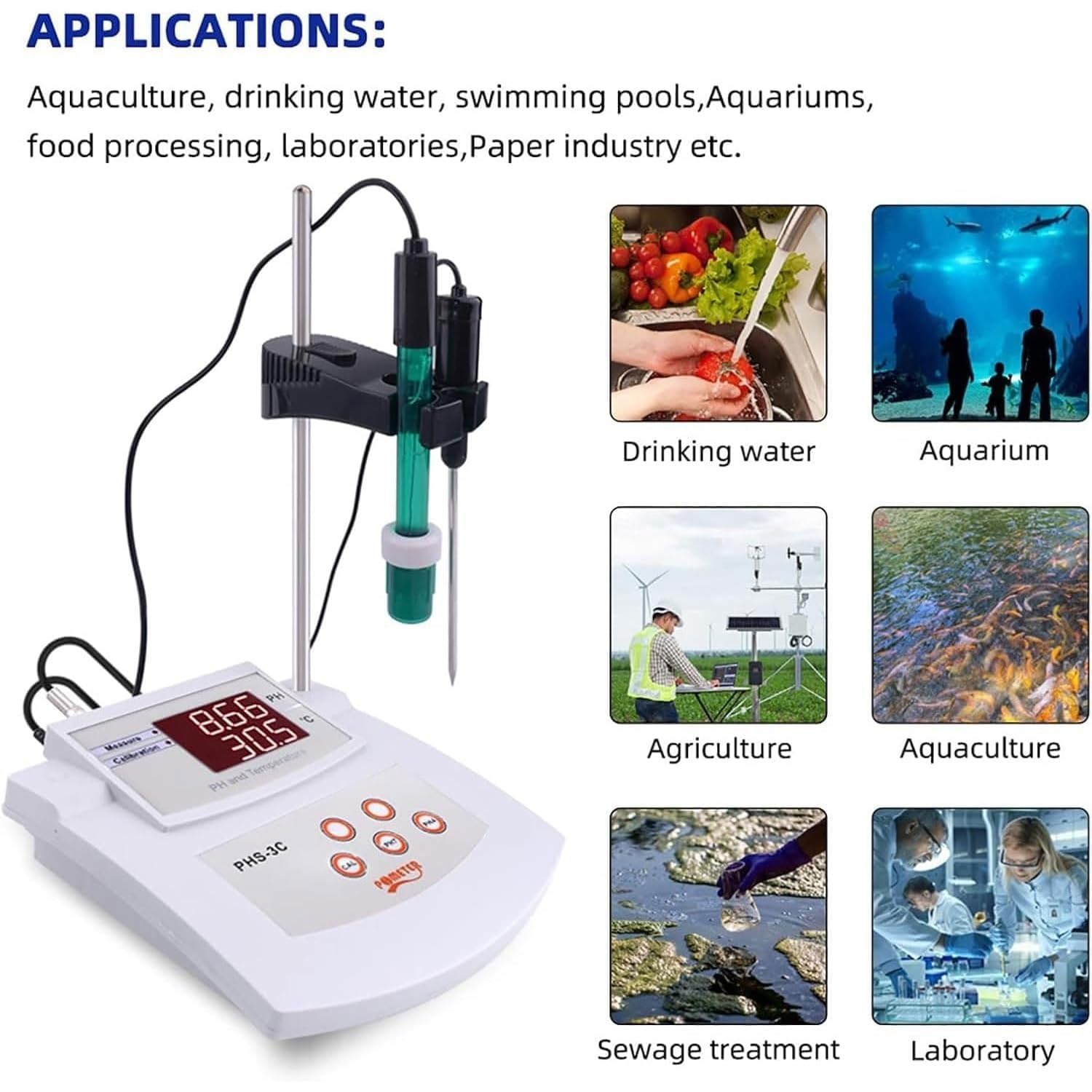 Medidor de pH de mesa de alta precisión con calibración automática | Probador de alcalinidad de acidez de grado de laboratorio con medición de temperatura