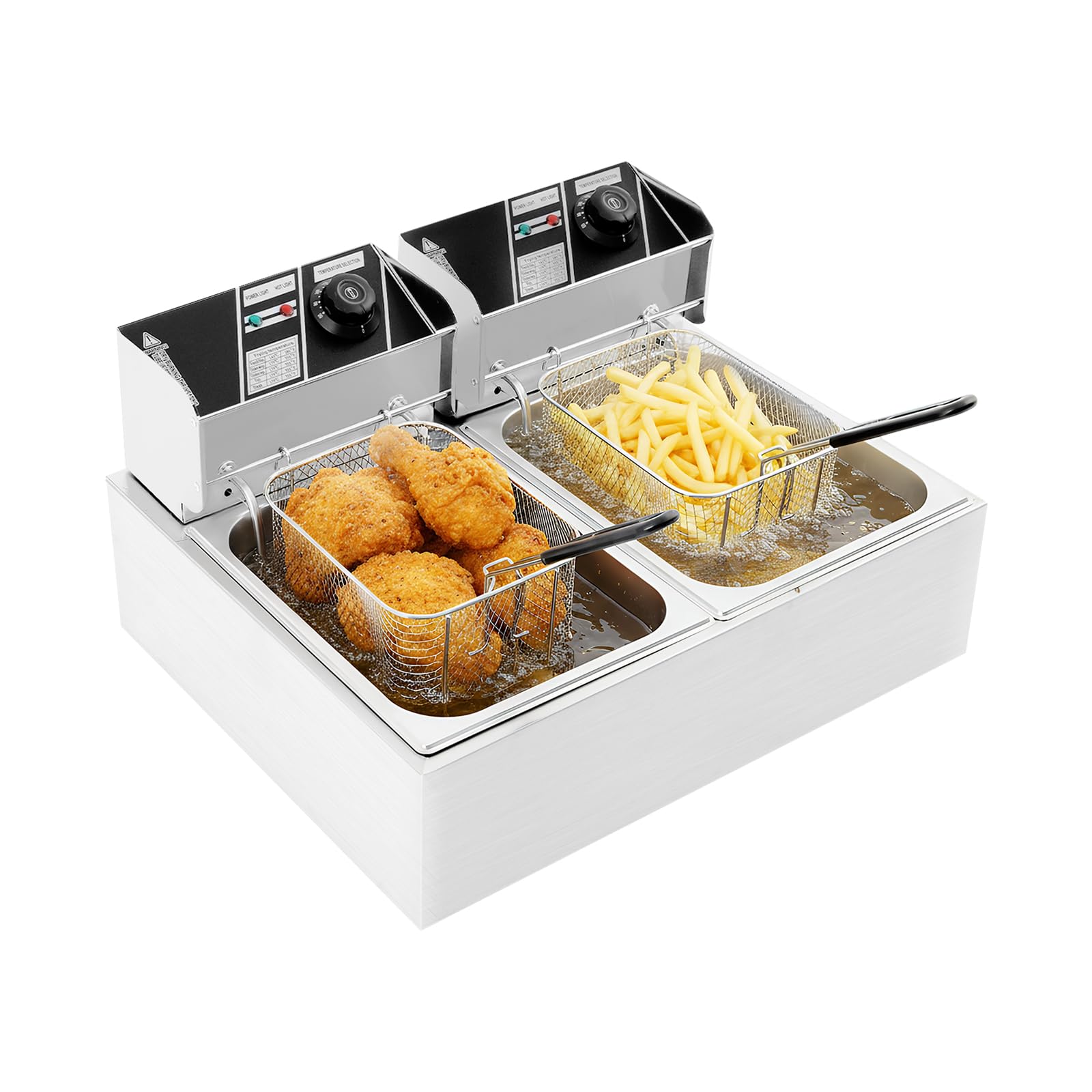 Frytkownica z podwójnym garnkiem, 12 l, 2,5 kW, frytkownica ze stali nierdzewnej, handlowa frytkownica z tłuszczem, pogrubiona frytkownica na olej do restauracji i gospodarstwa domowego, 60-200°C