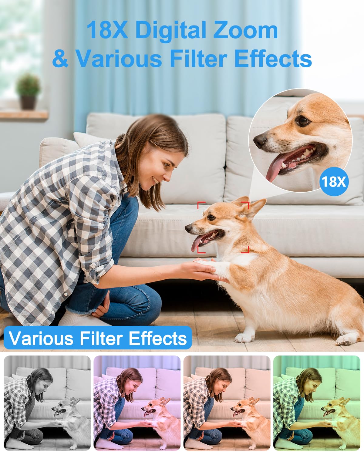 Digital Camera, 5K Vlogging Camera for Photography, 80MP Dual Screen Point and Shoot Digital Camera with Auto Focus, 18X Zoom, Flash, 2 Batteries, 32GB Card for Teens and Adults (White)