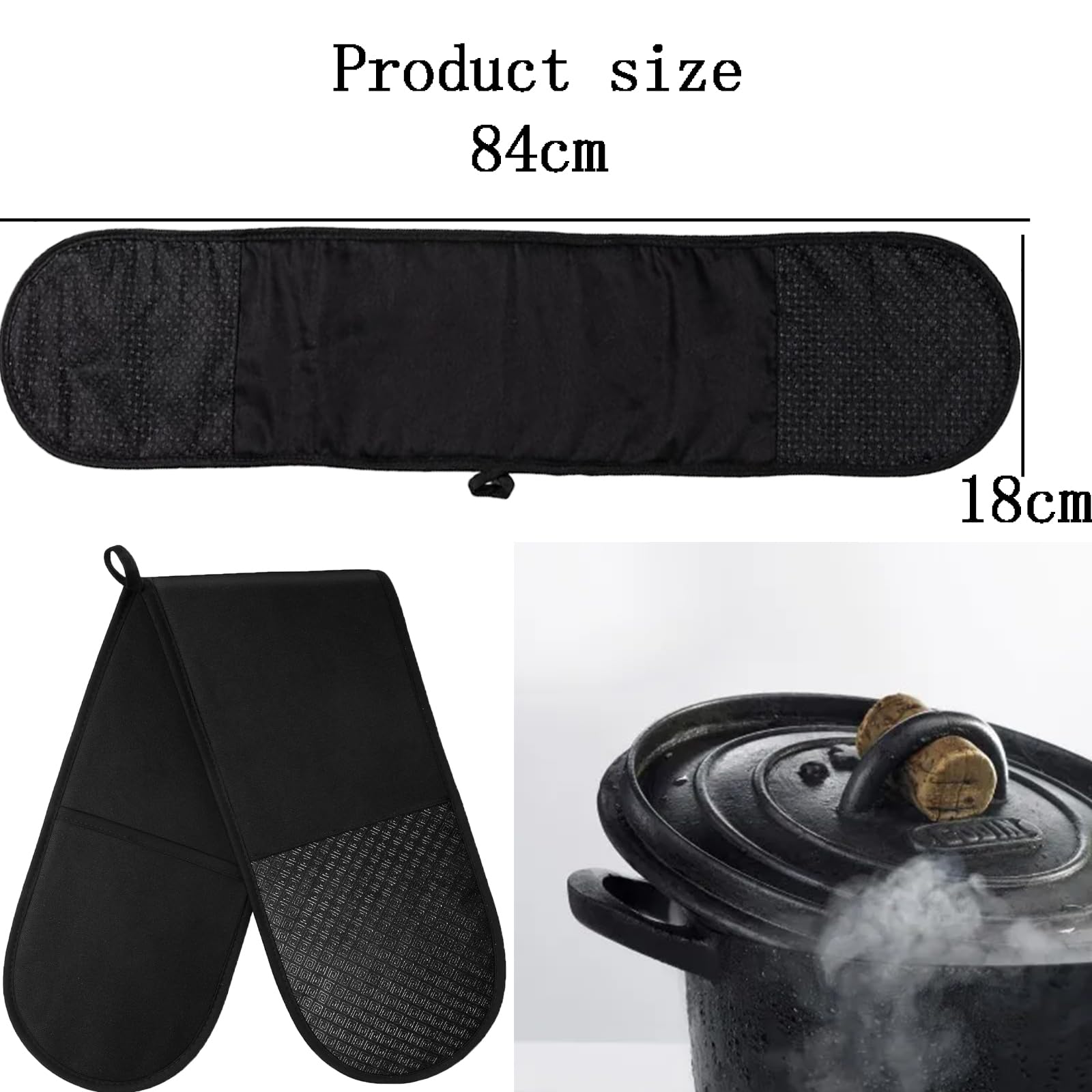 Oven Gloves Black Kitchen Accessories for Cooking Baking Grilling Double Oven Gloves Non-slip Heat Resistant Heat Resistant Protection Home Essentials - Image 2