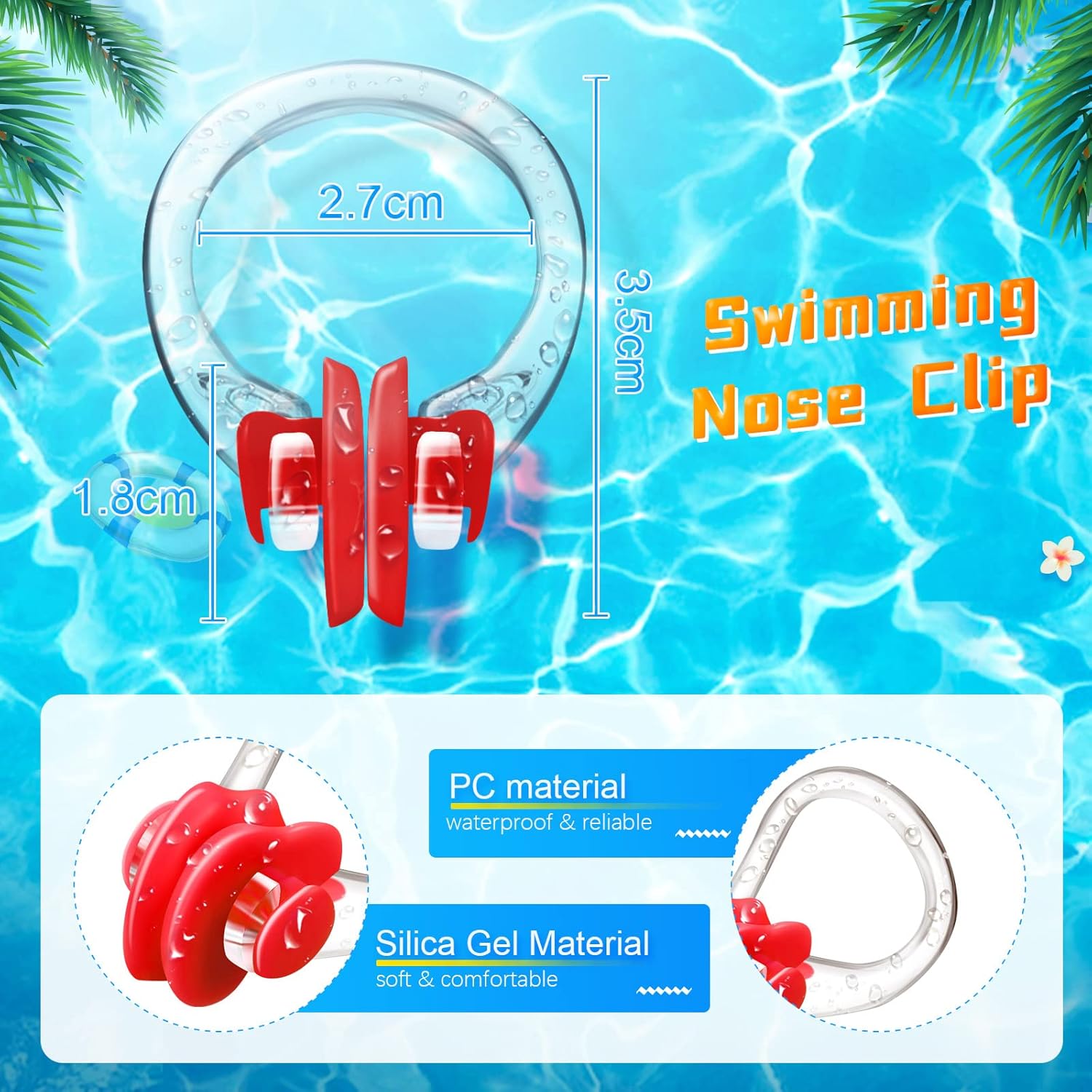 Macarrie Swimming Nose Clip Waterproof Swim Silicone Nose Plugs Soft Waterproof Silica Gel Silicone Surfing Protector for Kids Children Teens Youth Adults Swimmers Swimming Pool, 15 Colors