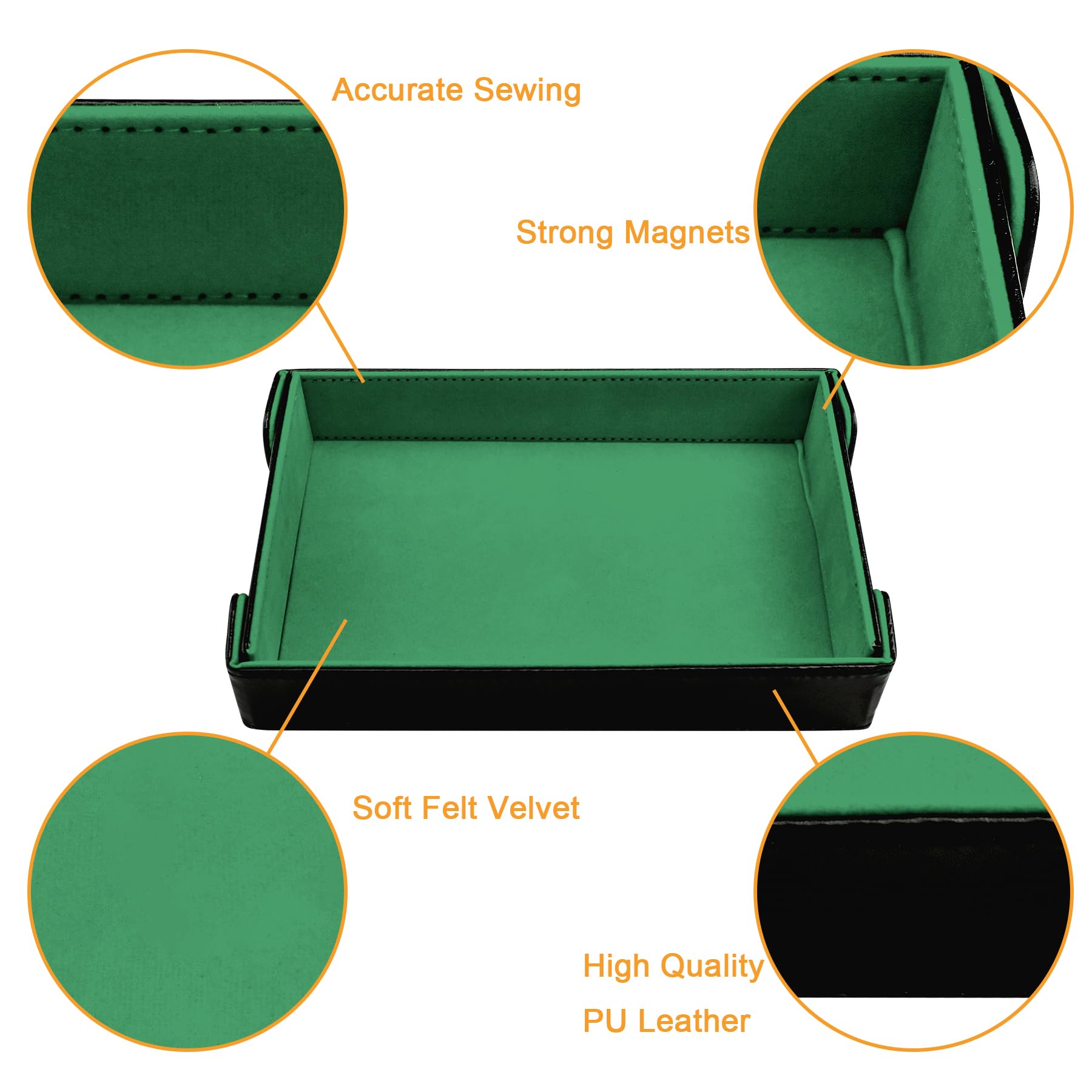 SIQUK Magnetic Folding Dice Tray Rectangle Dice Rolling Tray PU Leather Foldable Dice Holder Storage Box for D&D RPG Dice Games, Green - Image 3