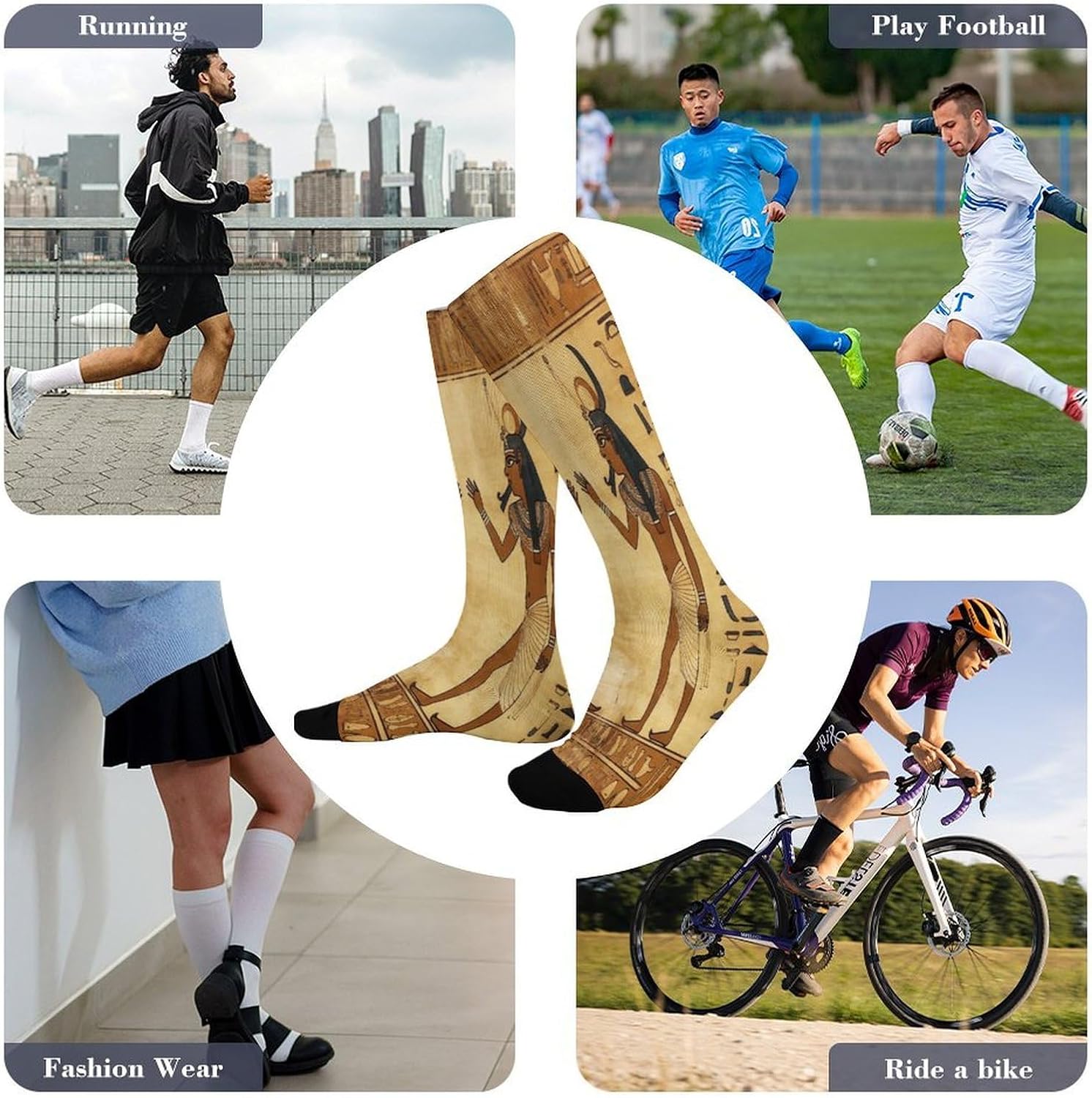 Ancient Egyptian Compression Sock Breathable Support Socks Lightweight Knee High Tube Socks for Women Men