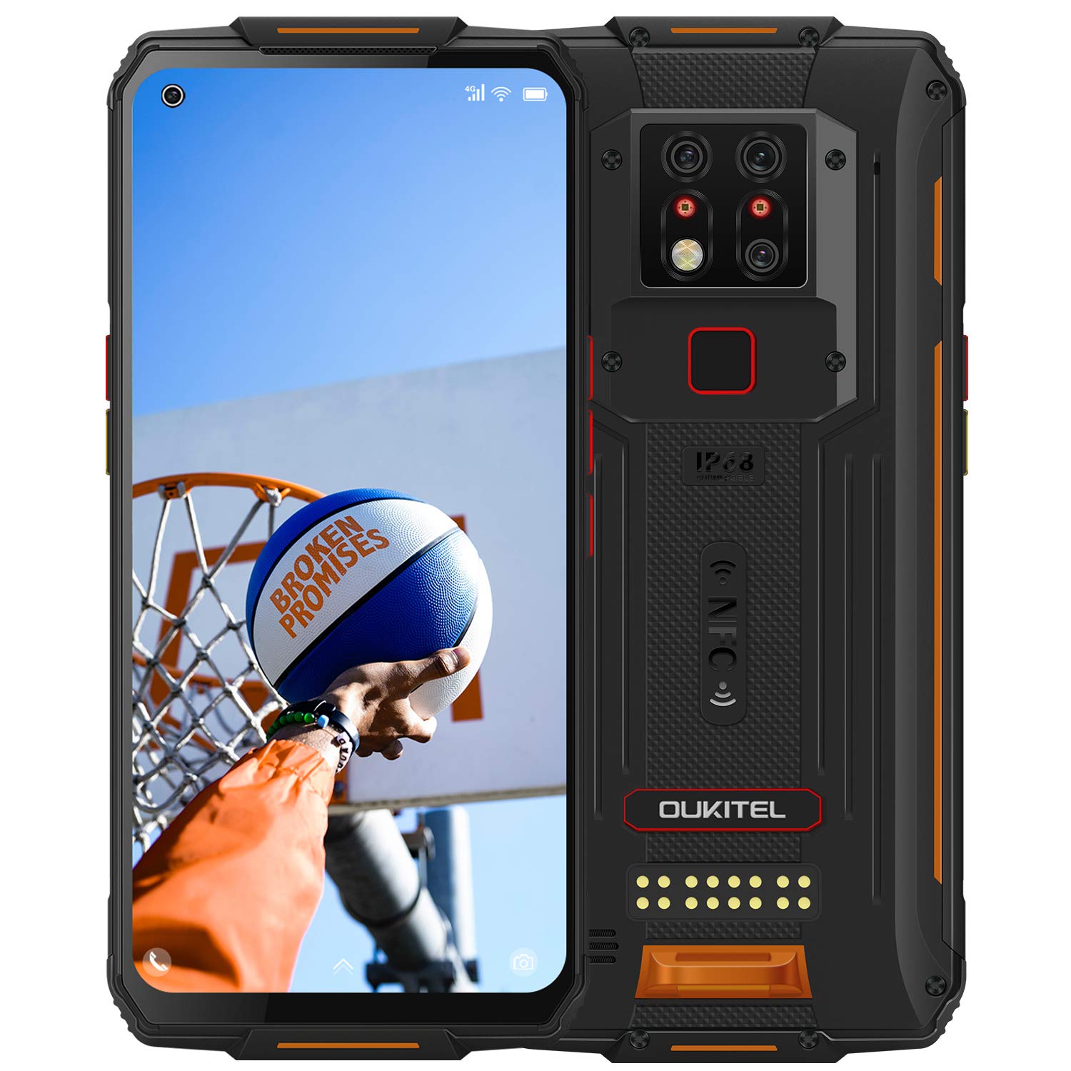 OUKITEL WP7 (2020) Rugged Smartphone, 8GB 128GB Helio P90 Dual 4G IP68 Waterproof Mobile Phone Unlocked, 6.53 inch Gorilla Glass, 8000 mAh Battery, 48MP Triple Camera, NFC (Orange)